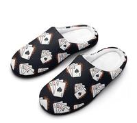 HLBSDM Pantuflas de invierno cálidas y antideslizantes para mujer, con diseño de cuatro ases de cartas de póker y marina artística, suela de goma para interior y exterior.