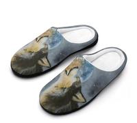 HLBSDM Pantuflas de invierno cálidas y antideslizantes para mujer, con diseño de lobo aullando a la luz de la luna, huevos de Pascua coloridos y flores, suela de goma para interior y exterior.