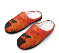 HLBSDM Pantuflas de invierno cálidas y antideslizantes para mujer, con diseño rústico de gato negro y manzana, de Red Moon & Wolf, con suela de goma para interior y exterior.