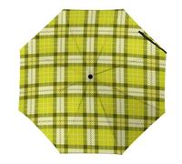 HLBSDM Paraguas de gran tamaño, plegable, de triple pliegue, de sarga escocesa verde lima brillante.