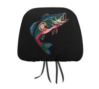 HLBSDM Portugal Bandera de Portugal Pez Lubina Fundas para reposacabezas de Coche Protector de reposacabezas de Asiento de Coche Universal Impreso 2 Piezas