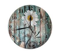 HLBSDM Reloj de Pared de Margaritas Blancas, Estilo campestre, Flores, Plantas, Burbujas sobre Madera rústica, silencioso, Redondo, Decorativo, Funciona con Pilas, 10 Pulgadas