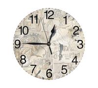 HLBSDM Reloj de Pared Redondo Beige con póster de champán Moulin Rouge, 25 cm, silencioso, Moderno, Funciona con Pilas, Decorativo para el hogar y la Oficina.