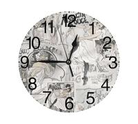HLBSDM Reloj de Pared Redondo con póster de Moulin Rouge Champagne, 25 cm, silencioso, Moderno, Funciona con Pilas, Decorativo para el hogar y la Oficina.