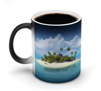 HLBSDM Taza de café termocrómica de cerámica con diseño de isla y playa, divertida taza mágica que cambia de color con la temperatura del calor, diseño único y novedoso.