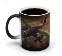 HLBSDM Taza de cerámica con diseño de avión de la Segunda Guerra Mundial, cambia de color y se decolora, sensible al calor, divertida, mágica, regalo novedoso para cumpleaños, hombres y mujeres.