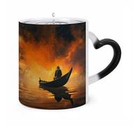 HLBSDM Taza de cerámica que cambia de color con estampado de hombre y barco, sensible al calor, para té, cacao y leche, regalo único para cumpleaños y San Valentín.