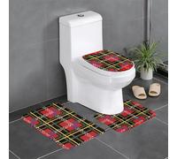 HLBSDM Textura Escocesa de tartán Negro y Rojo de Tartan Plaid Tablecloths Clothes SH Franel Bath Mat Set 3 Piece Bathroom Carpet Toilet Seat Cover Tub Mat | Suavidad como una Nube
