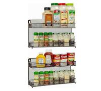 HLC Estante de especias de 2 niveles para montaje en pared, organizador de 2 piezas, alambre de cocina, estante de almacenamiento de especias (2 piezas)