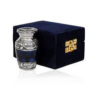 HLC Urna de Recuerdo pequeña grabada a Mano Azul - Urna de cremación con 1 Bolsa de Terciopelo de Aluminio, 3 pies cúbicos, Bonito patrón Azul, Acabado Pulido, urna Decorativa