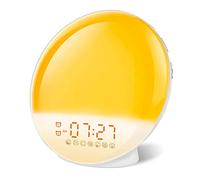 HLCUI Despertador Luz,Despertador Luz Amanecer Simulación de Amanecer y Atardece,Wake Up Light LED,2 Alarmas, 20 Niveles Brillo,7 Luces de Colores 7 Sonidos Naturales,Función Snooze, Radio FM(Color:A)