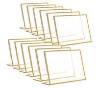 Hlennotor 12 Soportes para Letreros de AcríLico Con Dorado, Soporte para NúMero de Mesa de Boda, Menú Inclinado, Soporte de Doble Cara, 4 X 6 Pulgadas Horizontal