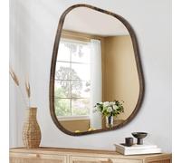 HLFMVWE Espejo Asimétrico de Pared Ovalado Irregular - Marco de Madera Moderno - Artístico de Vanidad Decorativo para Sala de Estar, Dormitorio y Baño Pequeño