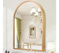 HLFMVWE Espejo de pared arqueado con marco dorado 65x45cm de aleación de aluminio espejo de baño para pared, para dormitorio, entrada, sala de estar, tocador
