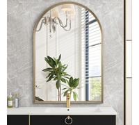 HLFMVWE Espejo de pared arqueado de baño de metal cepillado, espejo montado en la pared para sala de estar, dormitorio, entrada, tocador, decoración del hogar, 30 x 40 cm