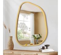 HLFMVWE Espejo de pared asimétrico grande, marco de madera irregular, moderno, único, montado en la pared, espejo artístico ondulado, decoración de baño, tocador, dormitorio, sala de estar, entrada,