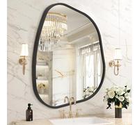 HLFMVWE Espejo de pared de baño irregular negro, marco de aleación de aluminio, espejos decorativos asimétricos de metal cepillado, espejo de tocador montado en la pared para sala de estar, dormitorio