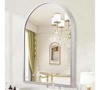 HLFMVWE Espejo de pared en forma de arco - 40 x 30 cm - Plateado - Marco de metal - Decoración para dormitorio, entrada, salón