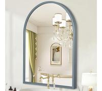 HLFMVWE Espejo de pared grande arqueado con marco de aleación de aluminio, espejo de baño de metal cepillado, espejo montado en la pared para sala de estar, dormitorio, entrada, decoración del hogar,