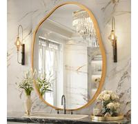 HLFMVWE Espejo de pared irregular dorado con marco de aleación de aluminio, espejos de baño asimétricos de metal cepillado, espejo de pared para sala de estar, dormitorio, decoración del hogar, grande