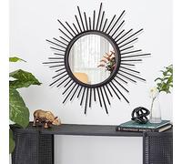 HLFMVWE Espejo de pared negro con rayos de sol, pequeños espejos decorativos redondos de metal moderno para sala de estar, pasillo, dormitorio, baño, entrada de granja, 30 x 30 cm