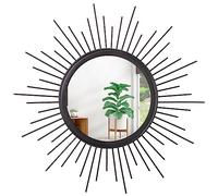HLFMVWE Espejo de sol, negro redondo para decoración de pared, decoración de habitaciones, espejo de metal, decoración de pared para sala de estar, espejos decorativos modernos, regalos para mujeres y