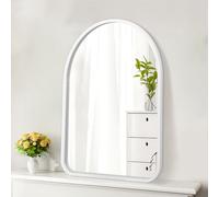 HLFMVWE Espejo de tocador de baño con arco decorativo para pared, 45 x 65 cm, blanco rústico espejo con marco de madera para decoración de pared, espejo de granja, entrada, salón, pasillo