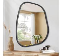 HLFMVWE Espejo grande asimétrico negro - 50 x 40 cm - Espejo de pared ovalado irregular - Marco de madera moderno - Espejo decorativo para sala de estar, dormitorio, baño