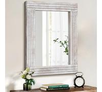 HLFMVWE Espejo para pared, rectangular, rústico, con marco de madera para colgar, vintage, para dormitorio, baño, salón, decoración, grande, 40 x 50 cm