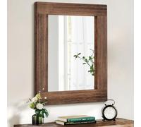 HLFMVWE Espejo rústico de madera rectangular antiguo espejo de pared con marco decorativo estilo granja para dormitorio, entrada grande, color marrón, 45 x 65 cm