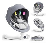 Hlieeosfcn Baby Bouncer, columpio eléctrico portátil para bebé con Bluetooth, 5 velocidades de swing, arnés de 5 puntos, control remoto y panel táctil (gris)