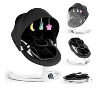 Hlieeosfcn Baby Bouncer, columpio eléctrico portátil para bebé con Bluetooth, 5 velocidades de swing, arnés de 5 puntos, control remoto y panel táctil (negro)