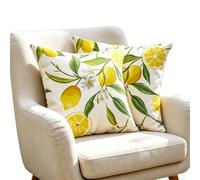 Hlimind Lote de 2 Fundas de Cojín para Exterior 45x45 cm de Lino, Impermeables, diseño Limón & Flor, Modernas para Jardín, Balcón, Sofá, Camping, Decoración Verano