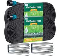 Hlinker Manguera plana de remojo 2025 de 100 pies (50 pies, 2 paquetes) con estaca para jardín, manguera de goteo enlazable, automatiza el sistema de riego de jardín, ahorro de 88% de agua, manguera
