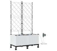 hliofuir Juego de 2 maceteros con enrejado y ruedas, polipropileno blanco | Macetero móvil para terraza y balcón con sistema de riego, ruedas de 360 grados y enrejado
