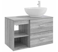 hliofuir Juego de muebles de baño 2 piezas gris Sonoma madera | Juego de 2 colgantes de madera para baño con armario, estante y posibilidad de perforación individual.