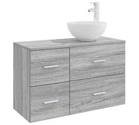 hliofuir Juego de muebles de baño 2 piezas, mueble de baño gris Sonoma | Práctico espacio de almacenamiento para el cuarto de baño con 3 cajones y posibilidad de perforación flexible para grifo y