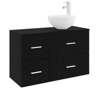 hliofuir Juego de muebles de baño de 2 piezas de roble negro | Combinación de muebles de baño compacta con 3 cajones y posibilidad de perforación flexible para baños pequeños y baños de