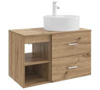 hliofuir Juego de muebles de baño de 2 piezas, montaje en pared, madera de | Prácticos armarios colgantes para el baño: superficie de suelo libre, perforación flexible para lavabo y grifo incluidos.