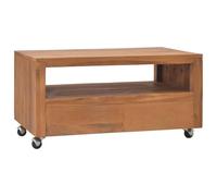 hliofuir Mueble para TV con ruedas, 80 x 50 x 42 cm, madera maciza de teca | Mesa de televisión compacta hecha de madera de teca real con amplios cajones para el salón y el dormitorio.