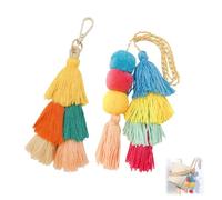 HLIWS 2 Pcs Bohemia Borla Llavero,Pom Pom Llavero de Borla,llavero de estilo étnico retro,adorno hecho a mano,Diseñado para accesorios de mochilas de mujer