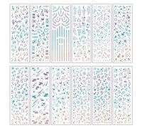 HLIWS 24 Hojas de Pegatinas Láser de Estrellas, Pegatinas de Purpurina Plateadas, Pegatina Autoadhesivas, para Scrapbooking, Fotos, Manualidades (12 Estilos)