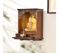 Hlixzoy Altar De Buda De Madera Maciza Gabinete De Altar De Buda Altar De Buda Dios De La Riqueza Gabinete De Santuario Pequeño Gabinete De Buda Montado En La Pared Gabinete De Altar De Buda