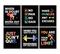 HLNIUC Arte de pared motivacional para gimnasio, póster inspirador para sala de entrenamiento, palabras motivacionales, decoración de gimnasio en casa, juego de 6 (8 x 10 pulgadas, sin marco),