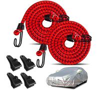 Hlogree Juego de 2 Correas Protectoras de Viento para Cubierta de Coche, Cuerdas elásticas, Clips de Gancho para Evitar Que la Lona se vuele con Vientos Fuertes, Ajuste Universal para la mayoría de