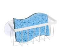 HLOOL Soporte de esponja de cocina, soporte de esponja para succión de fregadero de cocina, organizador de fregadero (blanco)