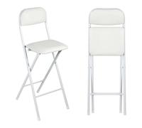 HLQOUZHOU Taburete Plegable con Asiento Acolchado de 65 cm, Taburete Plegable de Bar 70cm, Taburete Plegable Portátil de Cocina con Reposapiés para cafetería, bistró, Oficina, Casa (70cm/28in,Blanco)