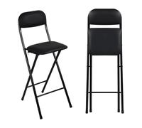 HLQOUZHOU Taburete Plegable con Asiento Acolchado de 65 cm, Taburete Plegable de Bar 70cm, Taburete Plegable Portátil de Cocina con Reposapiés para cafetería, bistró, Oficina, Casa (65cm/26in,Negro)