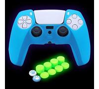 HLRAO Funda Protectora de Silicona para Mando de PS5 Que Brilla en la Oscuridad con 8 Tapas de Agarre para Pulgar Que Brillan en la Oscuridad + 2 Bonitos agarres para el Pulgar de Pata de Gato.