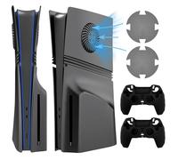 HLRAO Juego de cubierta de placa frontal PS5 Pro, cubierta de consola ABS 5 en 1 con agujeros de ventilación, compatible con PS5 Pro Digital y Disc Edition, incluye 2 fundas antideslizantes para